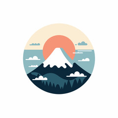Sunset behind Mount Fuji in Circular Design Logotype