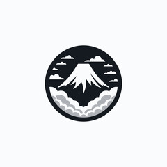 Silhouette of Sunset behind Mount Fuji in Circular Design Logotype