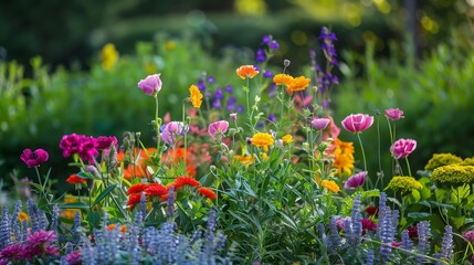 Annual flower bed in bloom during summer