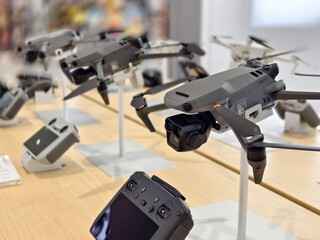 Fototapeta premium Modern drone for video and photo in the light store