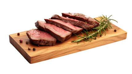 Beef steak served in plate on white isolated on clear png background and transparent background. food drink and dessert concept for cafe and restaurent, AI generative. 