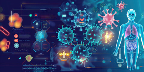 Obraz premium Public Health Response: A depiction of public health officials conducting contact tracing and implementing measures to contain the spread of a new disease, such as setting up screening centers and dis