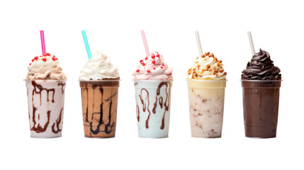 icecream milkshake on white isolated on clear png background and transparent background. food drink and dessert concept for cafe and restaurent, AI generative.	