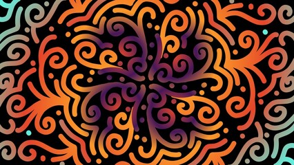 Abstract seamless caleidoscope flower line art pattern of traditional ethnic style ornament for background