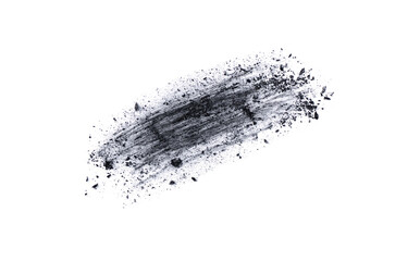 Charcoal powder dust isolated on white background. Black coal powder. Abstract scattered charcoal dust for design.