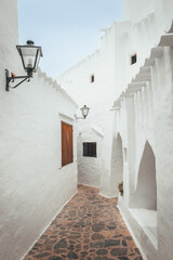 White houses in the charming town of Binibeca on Majorca, Spain, vertical photo