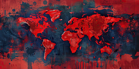 Global Epidemic: A map showing the spread of a new infectious disease across continents, with markers indicating confirmed cases and areas affected by the outbreak
