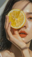 レモンの映像でフレッシュな魅力を放つ若いアジア人女性