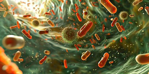 Microscopic Bacterial Spread: An image showing how bacteria can spread on surfaces, highlighting the importance of proper hygiene and sanitation to prevent infections