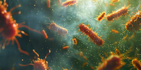 Microscopic Bacterial Spread: An image showing how bacteria can spread on surfaces, highlighting the importance of proper hygiene and sanitation to prevent infections
