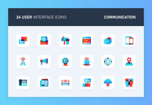 Vector set of communication and connectivity line web icons. Each icon with adjustable strokes neatly designed on pixel perfect 64X64 size grid. Fully editable and easy to use.