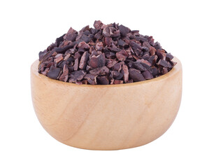 Cacao nibs in wooden bowl on Transparent png