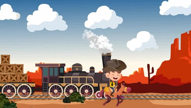 Cartoon Cowboy Scene 4 Background