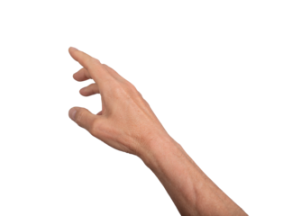 Hand reaching out with open fingers, isolated on white background. Gesture indicating grasping or signaling, ideal for interaction and communication concepts. Close up view showing, transparent PNG