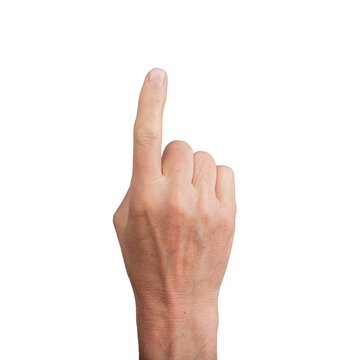 Hand pointing up with index finger, isolated on white. Gesture indicating touch or selection, ideal for navigation and interactive concepts. Close up view showing detail., transparent PNG