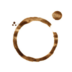 Brown Coffee Cup Mark on Isolated on White Background. Watercolor Coffee and Tea Circle Spot.