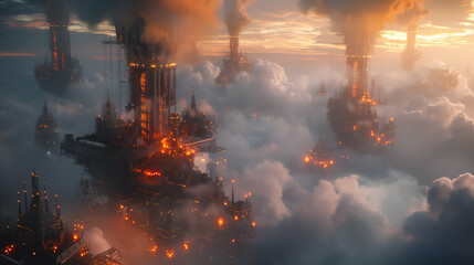 
A floating city above the clouds with futuristic architecture 