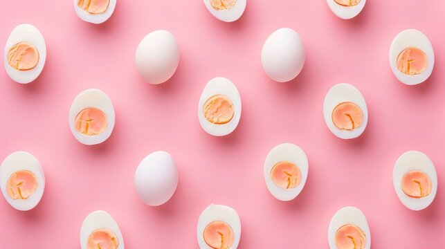 A pattern formed out of boiled egg pieces. nutrient-rich, organic food