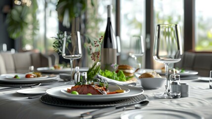 Fototapeta premium Stylish Restaurant Table Setting with Gourmet Dish