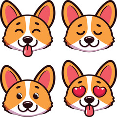 Cartoon corgi head. Cute cartoon funny corgi head, flat style illustration.