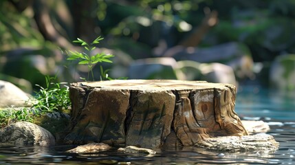 Create a lifelike cartoon rendering of a tree stump