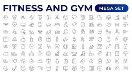 Set of fitness and wellness related line icons, wellbeing, mental health, healthcare, cosmetics, spa, medical. Outline icon collection.