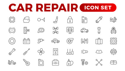 Car service & garage line icons set. repair, car detail. Car service icon set on white background. Auto service, car repair icon set. Car service and garage illustration icon set.