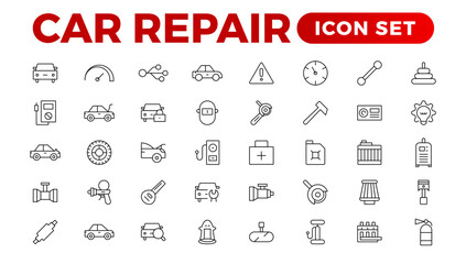 Car service & garage line icons set. repair, car detail. Car service icon set on white background. Auto service, car repair icon set. Car service and garage illustration icon set.