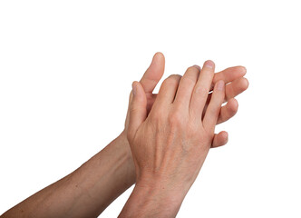 Hands clapping in applause, isolated on white background. Male hands showing gesture of...