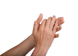 Hands clapping in applause, isolated on white background. Male hands showing gesture of congratulations and recognition. Ideal for concepts of celebration, success, and, transparent PNG