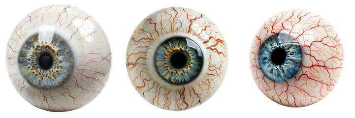 set of eyeball ornament with veins and iris details isolated on transparent background
