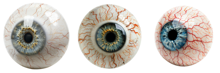 set of eyeball ornament with veins and iris details isolated on transparent background