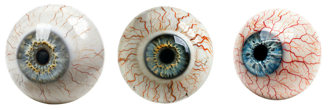 set of eyeball ornament with veins and iris details isolated on transparent background