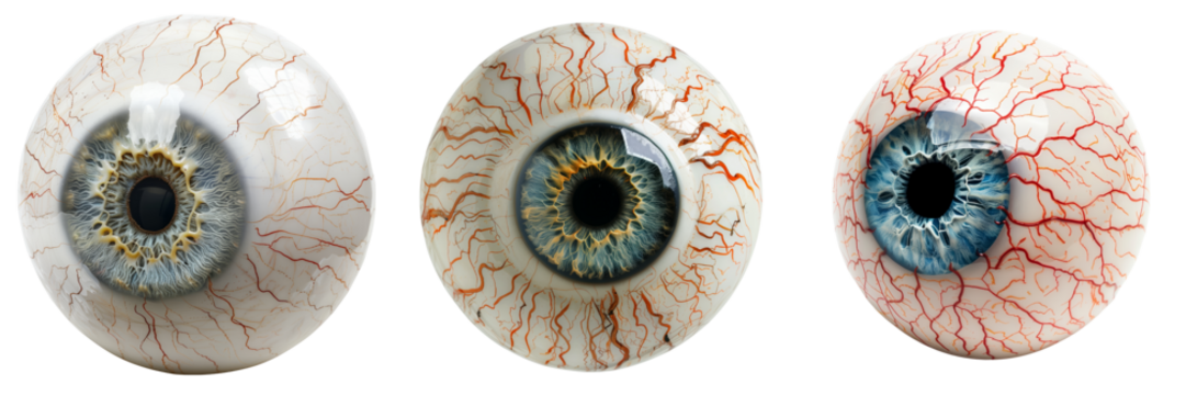 set of eyeball ornament with veins and iris details isolated on transparent background