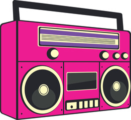 Pink boombox flat style. Retro radio recorder, boombox in pink color, simple flat style illustration.