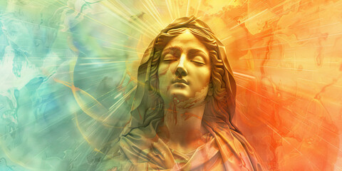 Sacred Art: An image of a religious painting or sculpture, with pastel hues emphasizing the beauty and sacredness of the artwork