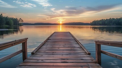 Obraz premium Wooden dock by the lake at sunset