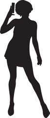 Silhouette of girl in short dress. Detailed silhouette of a woman in short dress and modern haircut.