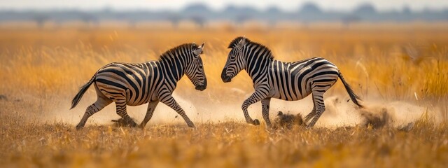 Zebras Fighting on the ground