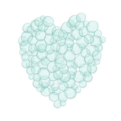 Cartoon heart shape made of light blue bubbles. Isolated on white background.