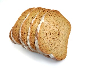 Top view of whole grain cripsy rusks, isolated on white background.