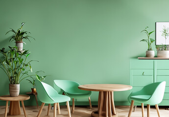 Modern living room interior design chairs with a round wooden dining table