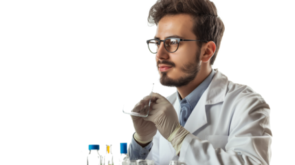 portrait of a male scientist isolated on transparent background, scientist cut out 