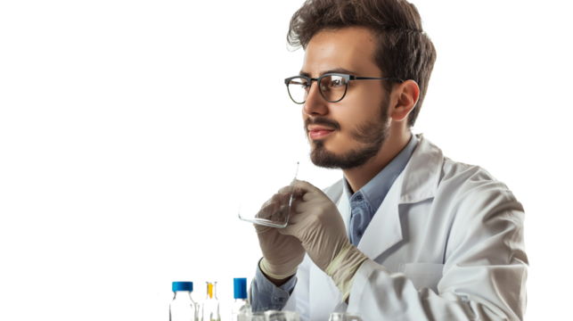 portrait of a male scientist isolated on transparent background, scientist cut out