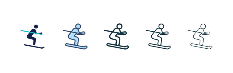 Icon of a Person Skiing for Winter Sports and Recreation Activities in black filled and outlined style.