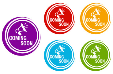 set coming soon icon. megaphone reminder sign design vector illustration