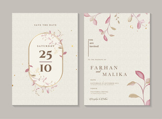 Wedding Invitation Template with Watercolor Floral 