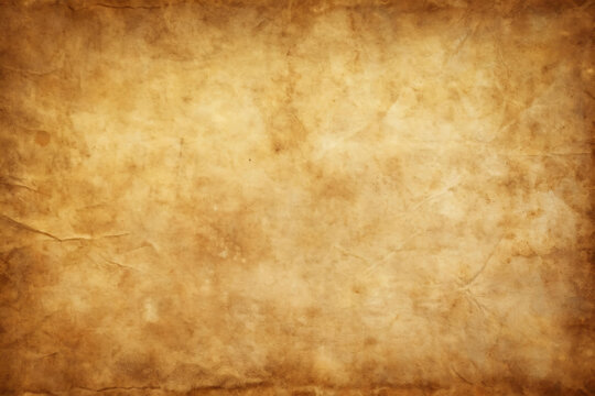 Old brown paper parchment background with distressed vintage stains and ink spatter and white faded shabby center, elegant antique beige color