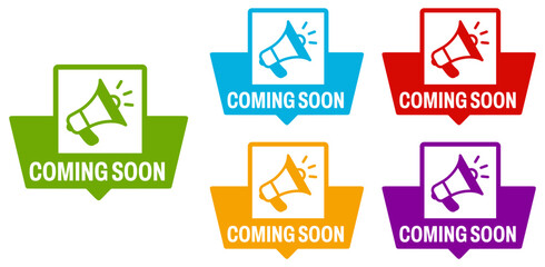 set coming soon icon. megaphone reminder sign design vector illustration