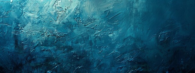 Wide Panoramic Abstract Blue Grunge Background: Textured Design Space with a Blue Banner